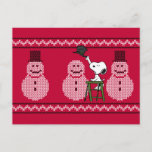 Peanuts | Snoopy Christmas Sweater Snowman Postcard<br><div class="desc">Celebrate the holidays and your love of Peanuts with this Ugly Christmas sweater design featuring Snoopy and a row of snowmen.</div>