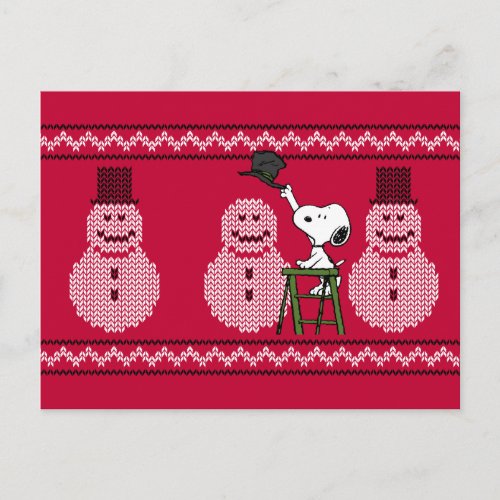 Peanuts  Snoopy Christmas Sweater Snowman Postcard