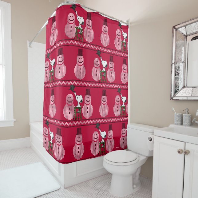 Peanuts | Snoopy Christmas Sweater Snowman Shower Curtain (In Situ)