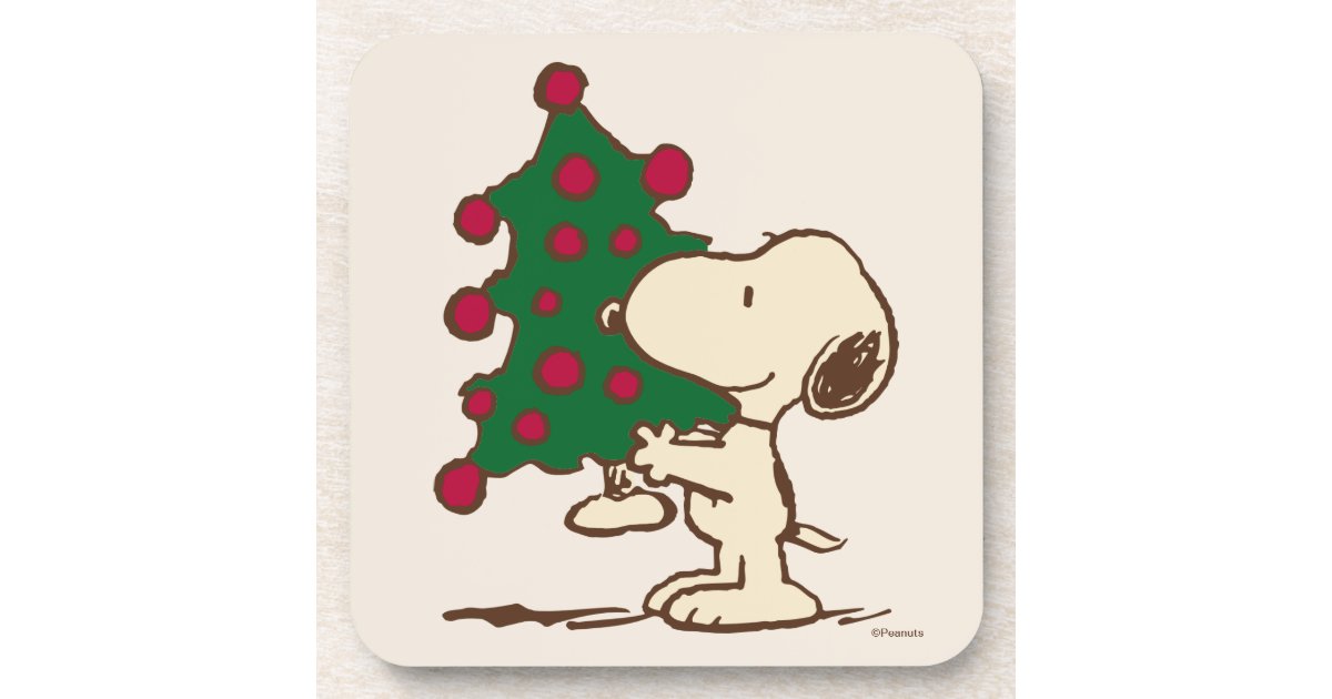 Peanuts Snoopy Christmas Tree Beverage Coaster Zazzle Com