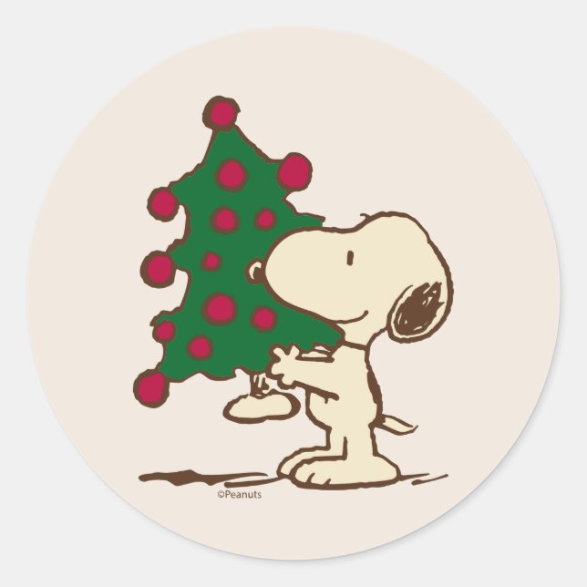 Peanuts | Snoopy Christmas Tree Classic Round Sticker (Front)