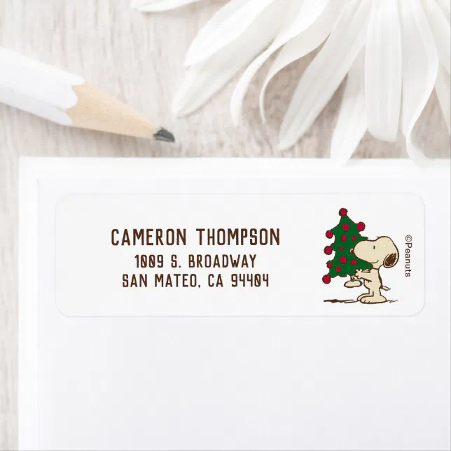 Peanuts | Snoopy Christmas Tree Label | Zazzle