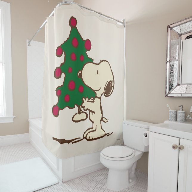 Peanuts | Snoopy Christmas Tree Shower Curtain (In Situ)
