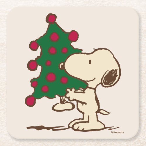 Peanuts  Snoopy Christmas Tree Square Paper Coaster