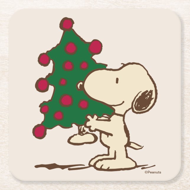 Peanuts | Snoopy Christmas Tree Square Paper Coaster (Front)