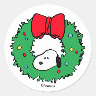 Peanuts Snoopy Christmas Wreath & Bow Classic Round Sticker