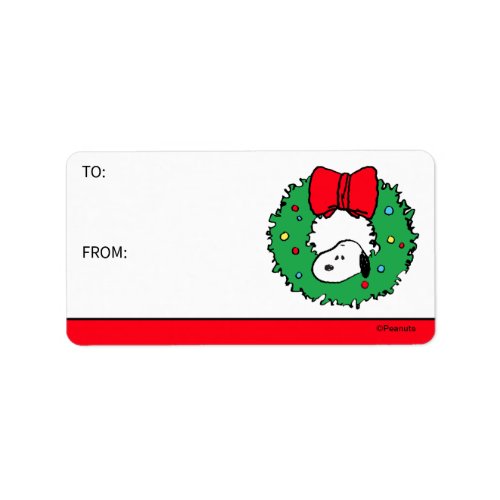 Peanuts  Snoopy Christmas Wreath  Bow Gift Tag
