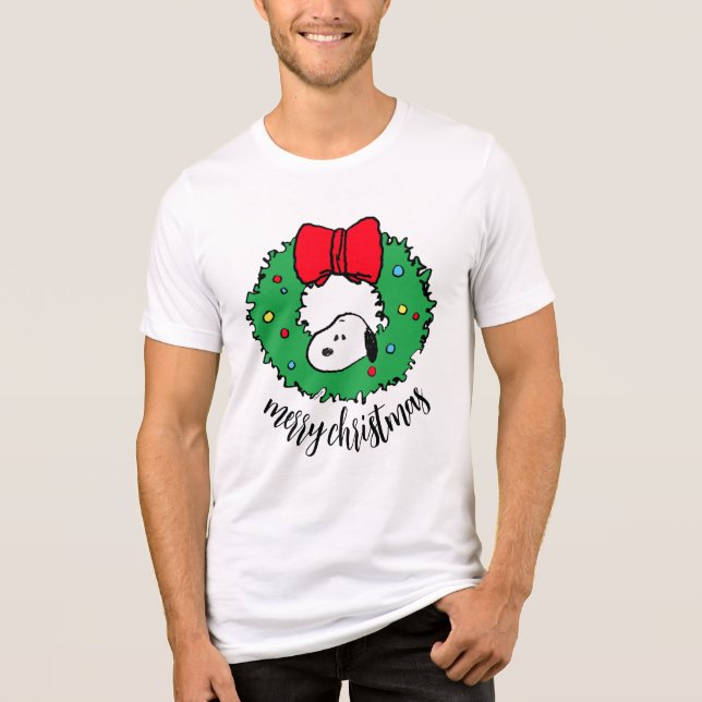 Peanuts | Snoopy Christmas Wreath & Bow Tri-Blend Shirt (Front)