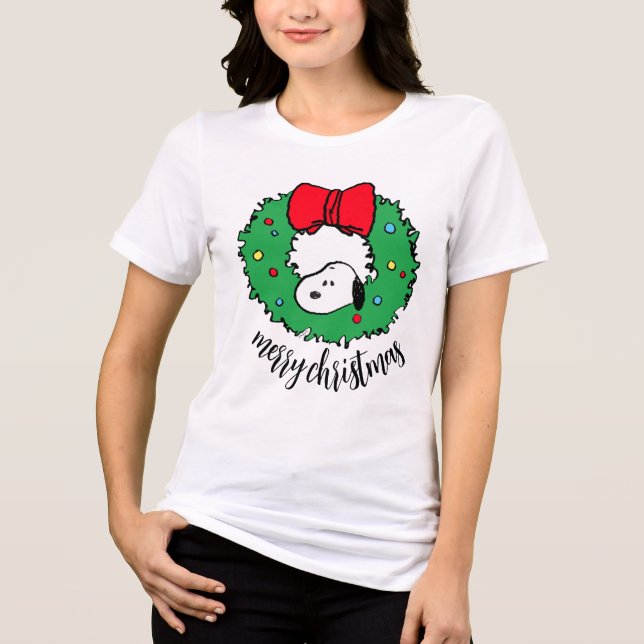Peanuts | Snoopy Christmas Wreath & Bow Tri-Blend Shirt (Front)