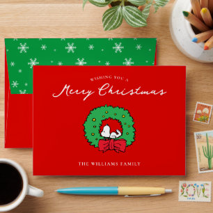 Peanuts Snoopy Christmas Wreath Gift Envelope