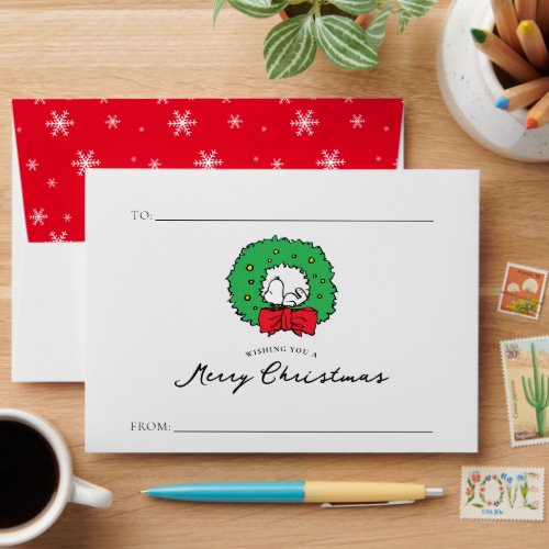 Peanuts  Snoopy Christmas Wreath Gift Envelope