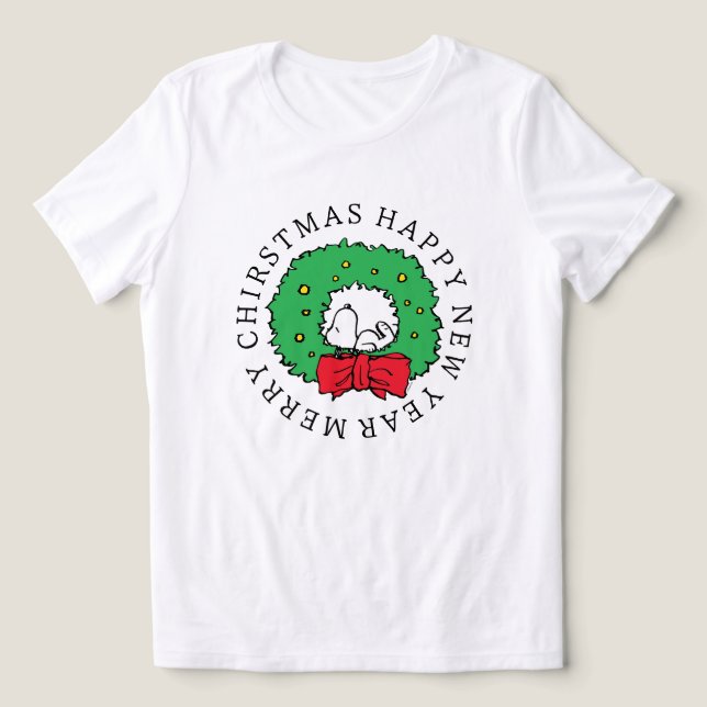 Peanuts | Snoopy Christmas Wreath Tri-Blend Shirt (Design Front)