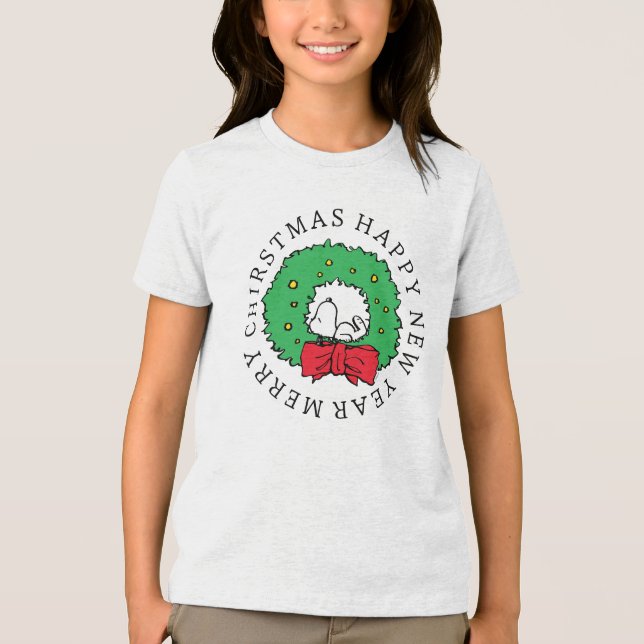 Peanuts | Snoopy Christmas Wreath Tri-Blend Shirt (Front)