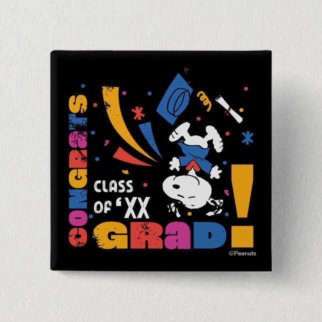 Peanuts Snoopy Congrats Grad Graduation Confetti Button (Front)