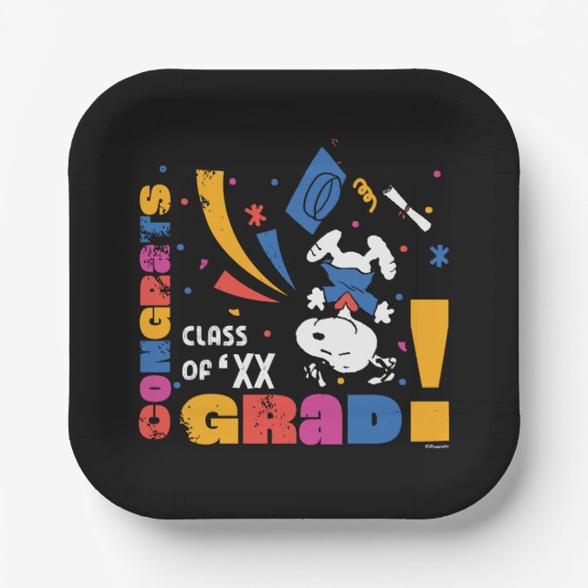 Peanuts Snoopy Congrats Grad Graduation Confetti Paper Plates (Front)