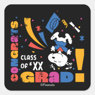 Peanuts Snoopy Congrats Grad Graduation Confetti Square Sticker