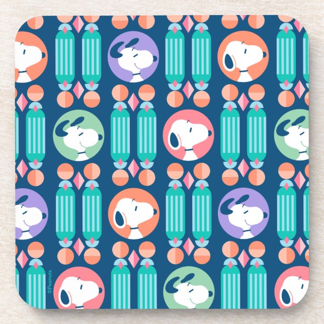 Peanuts | Snoopy Dark Blue Deco Dreams Pattern Beverage Coaster (Front)