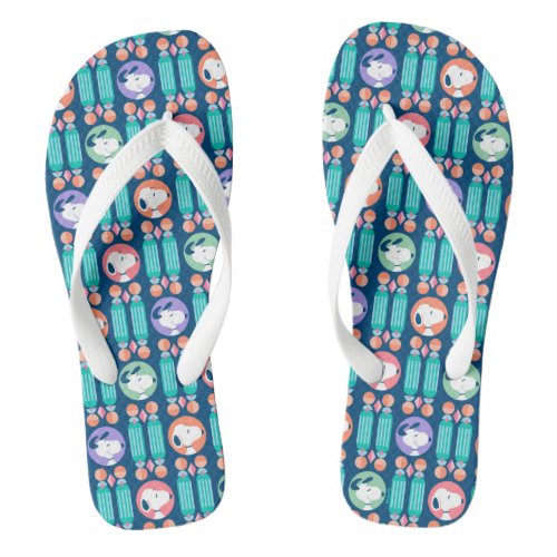 Peanuts  Snoopy Dark Blue Deco Dreams Pattern Flip Flops