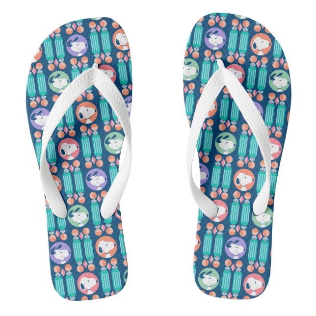 Peanuts | Snoopy Dark Blue Deco Dreams Pattern Flip Flops (Footbed)