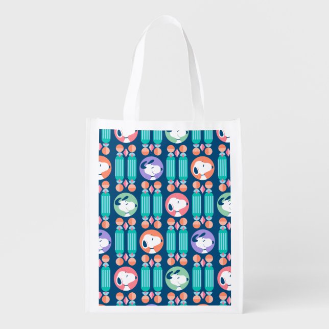 Peanuts | Snoopy Dark Blue Deco Dreams Pattern Grocery Bag (Front)
