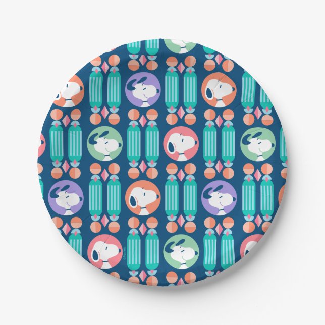 Peanuts | Snoopy Dark Blue Deco Dreams Pattern Paper Plates (Front)