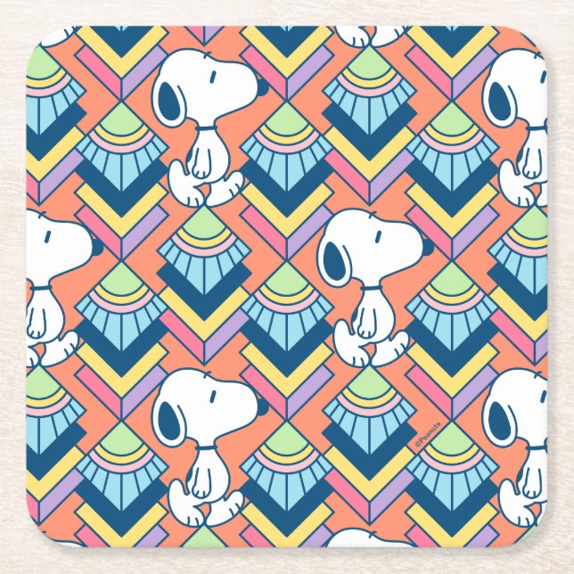 Peanuts | Snoopy Deco Dreams Pattern Square Paper Coaster (Front)