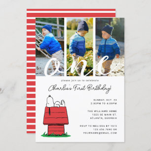Peanuts Snoopy Dog House 1st Birthday Invitation