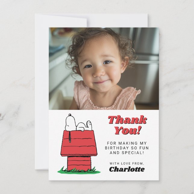 Peanuts Snoopy Dog House Birthday Thank You Card (Front)