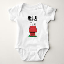 Peanuts Snoopy Dog House | Hello |'m New Here Baby Bodysuit
