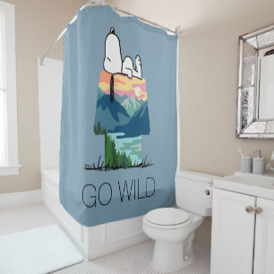Peanuts   Snoopy Dog House Sunrise Shower Curtain
