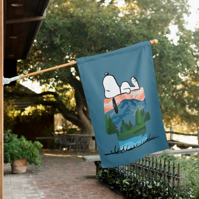 Peanuts | Snoopy Dog Sunset View House Flag (In SItu)