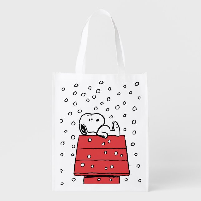 Peanuts | Snoopy Doghouse Snowflakes Grocery Bag (Front)