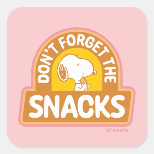 Peanuts  Snoopy Dont Forget the Snacks Square Sticker