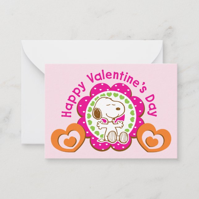 Peanuts | Snoopy Floral Hearts Valentine Note Card (Front)