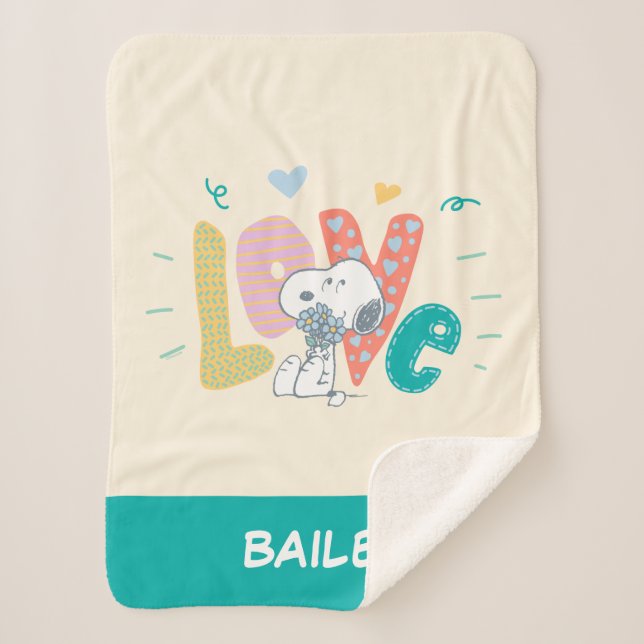 Peanuts | Snoopy Flower Love Sherpa Blanket (Front)