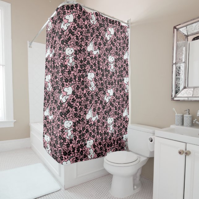 Peanuts | Snoopy Flower Vine Pattern Shower Curtain (In Situ)