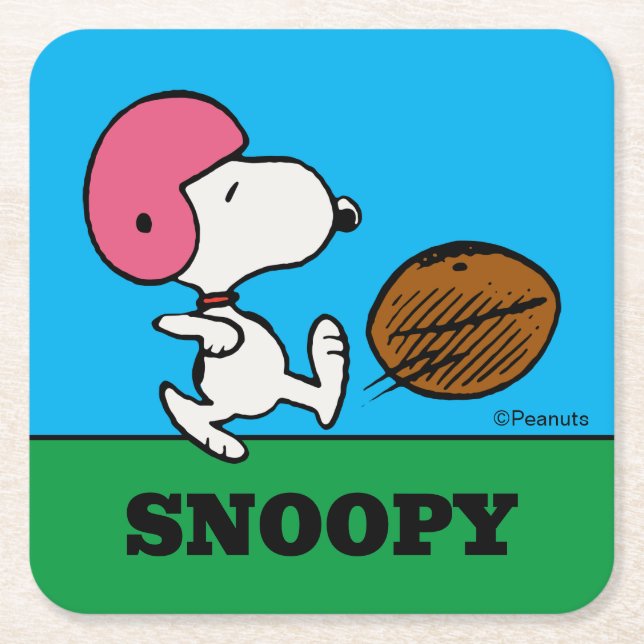 Peanuts | Snoopy Football Kicker Square Paper Coaster (Front)