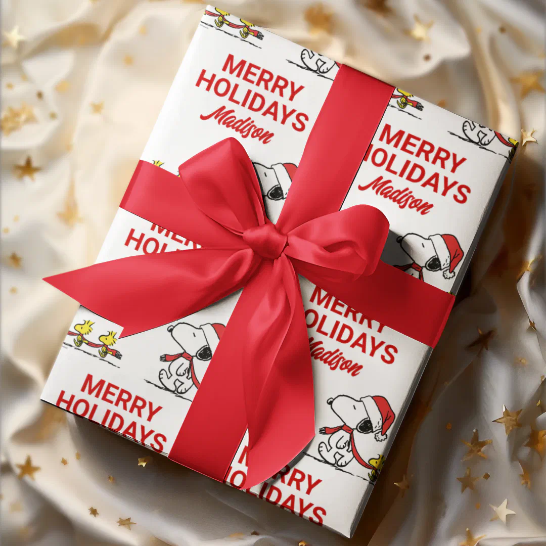 Peanuts | Snoopy & Friends Winter | Add Your Name Wrapping Paper
