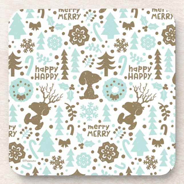 Peanuts | Snoopy Frosty Christmas Pattern Beverage Coaster (Front)