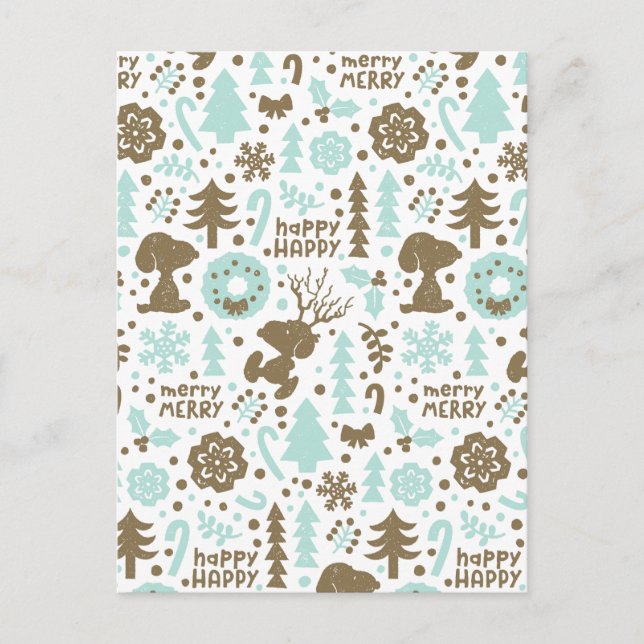 Peanuts | Snoopy Frosty Christmas Pattern Postcard (Front)