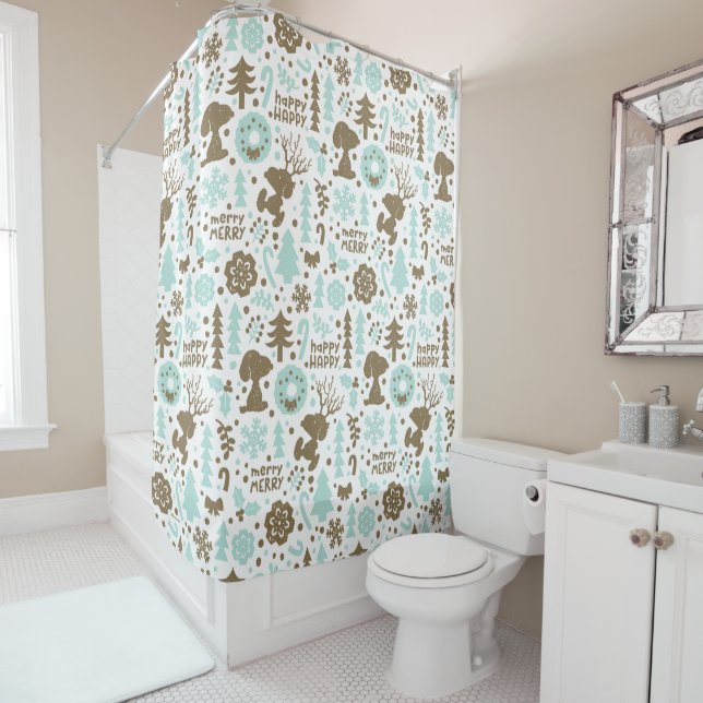 Peanuts | Snoopy Frosty Christmas Pattern Shower Curtain (In Situ)