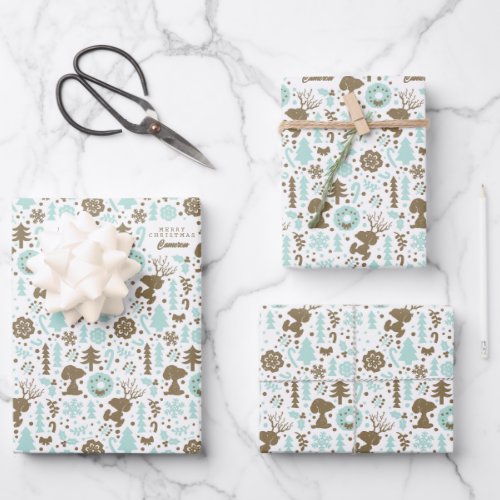 Peanuts  Snoopy Frosty Christmas Pattern Wrapping Paper Sheets