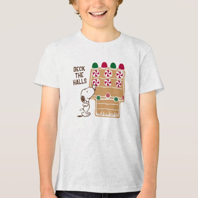 Peanuts | Snoopy Gingerbread House Tri-Blend Shirt (Front)