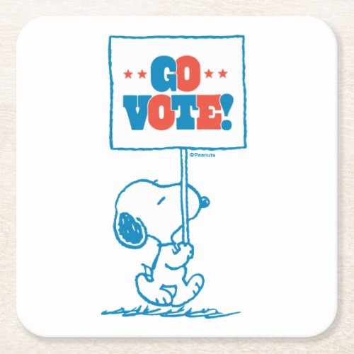 Peanuts  Snoopy _ Go Vote Sign Square Paper Coaster