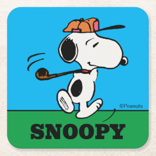 Peanuts Snoopy Golf Swing Square Paper Coaster