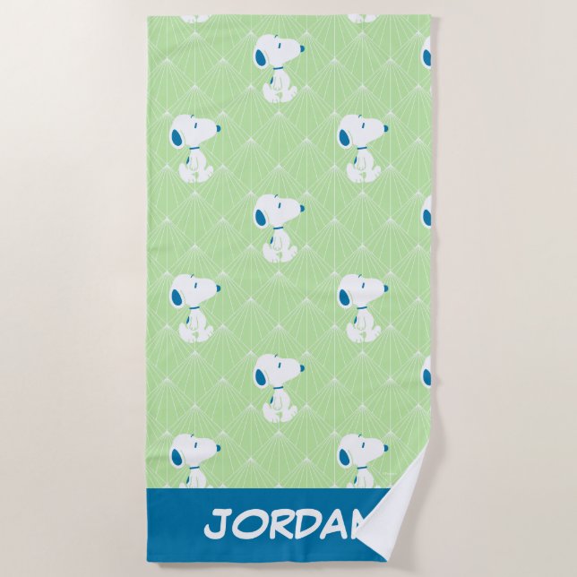 Peanuts | Snoopy Green Deco | Add Your Name Beach Towel (Front)