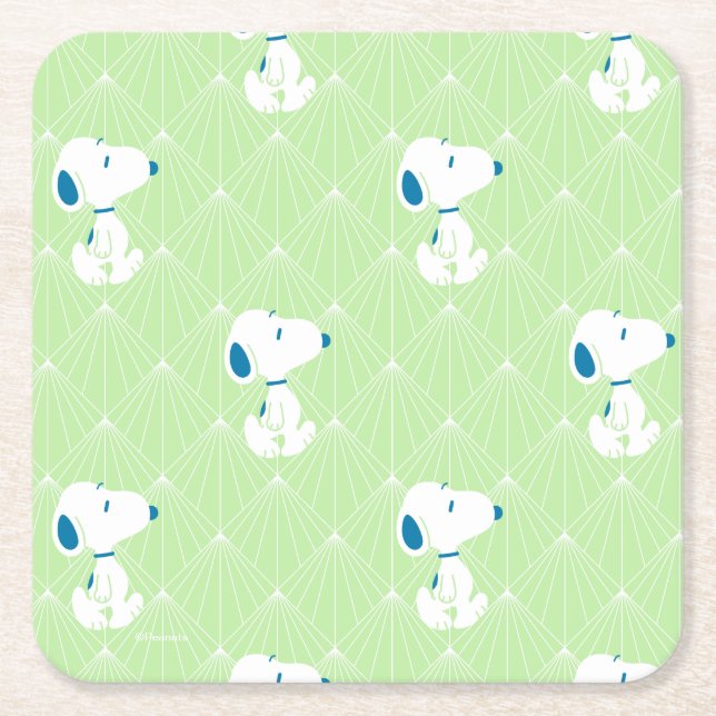 Peanuts | Snoopy Green Deco Dreams Pattern Square Paper Coaster (Front)