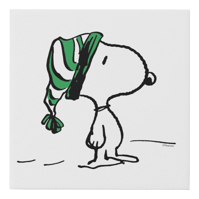 Peanuts | Snoopy Green Snow Cap Faux Canvas Print (Front)