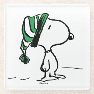Peanuts Snoopy Green Snow Cap Glass Coaster