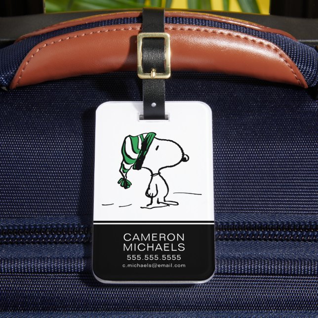 Peanuts | Snoopy Green Snow Cap Luggage Tag (Front Insitu 2)